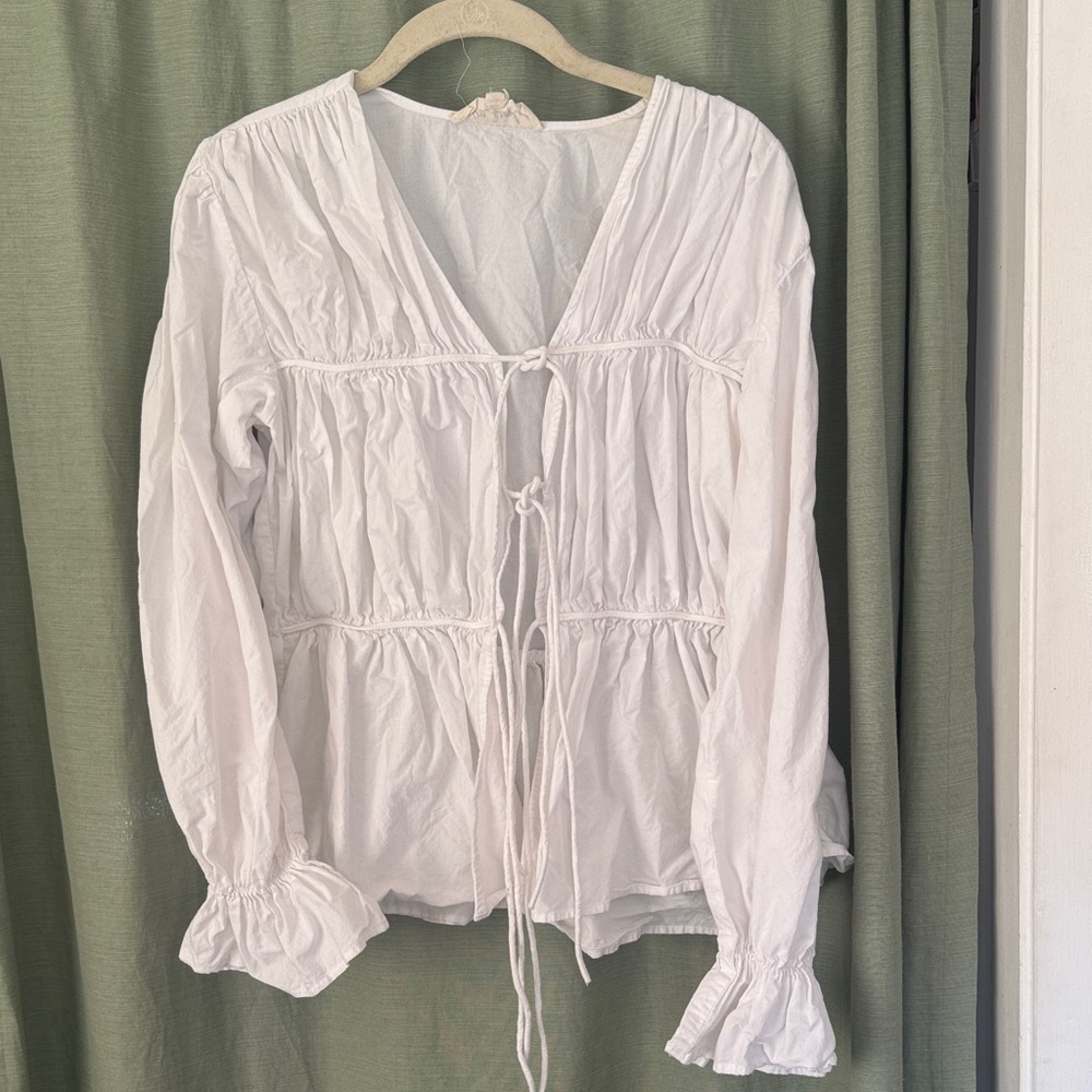 Free People White Ruched Blouse